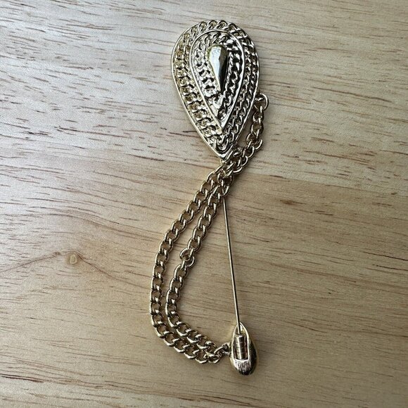 VTG TRIFARI Stick Lapel Pin‎ Brooch Paisley Chain Gold Tone Size 4" Long Rare - Picture 1 of 5